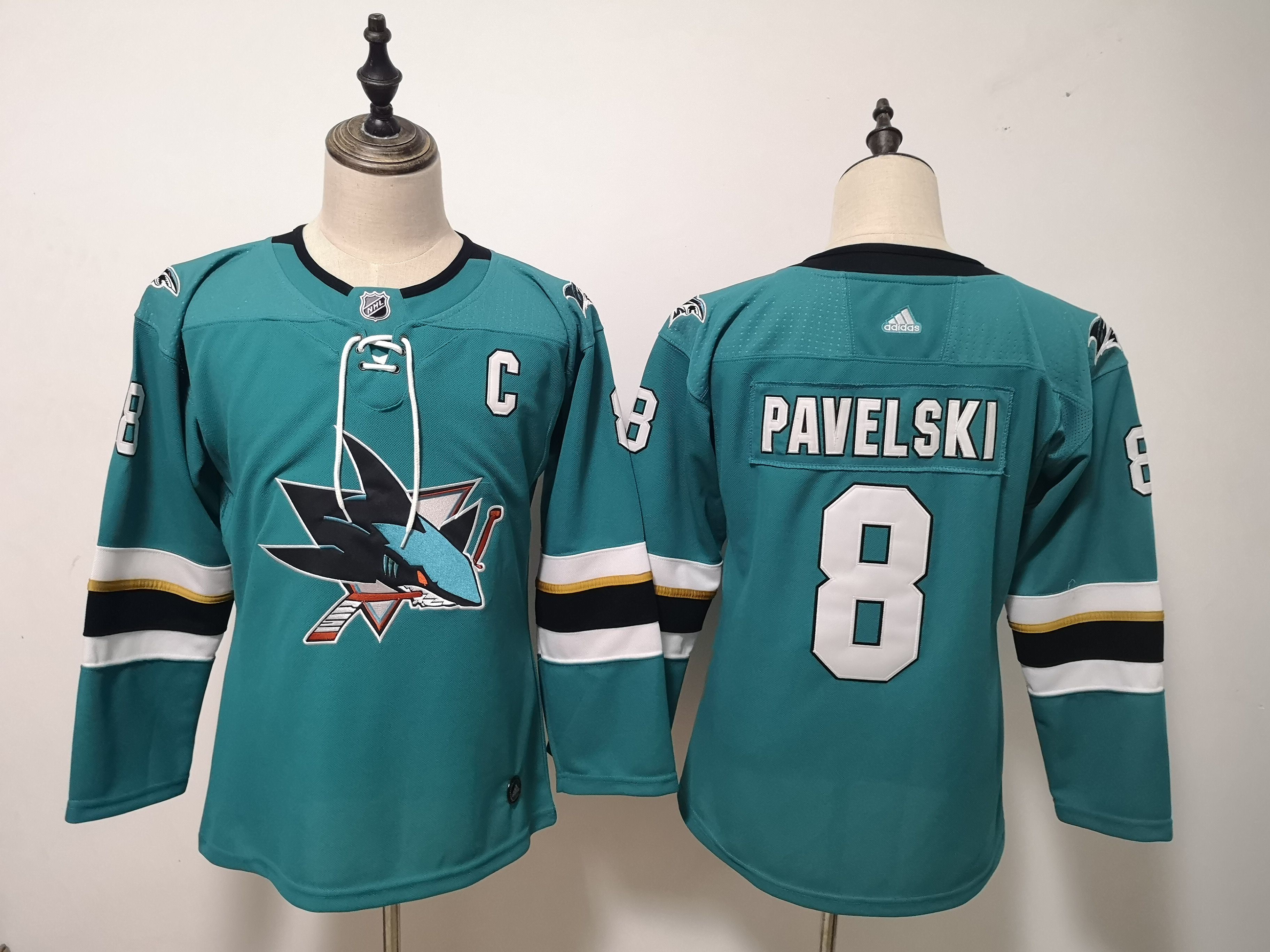 Women San Jose Sharks #8 Pavelski Green Adidas Stitched NHL Jersey->women nhl jersey->Women Jersey